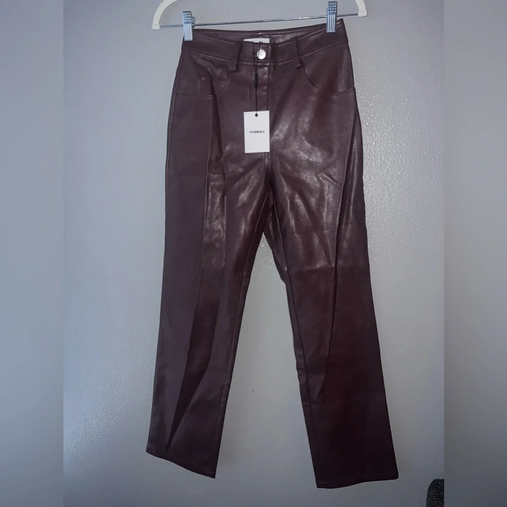 NWT MIAOU JUNIOR PANT IN BROWN VEGAN LEATHER XS - Picture 3 of 8